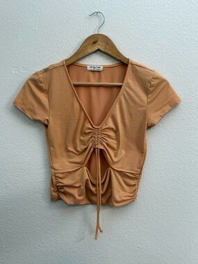 Full Circle Trends Drawstring Ruched Crop Top Orange Peach Sz M Festival Femme